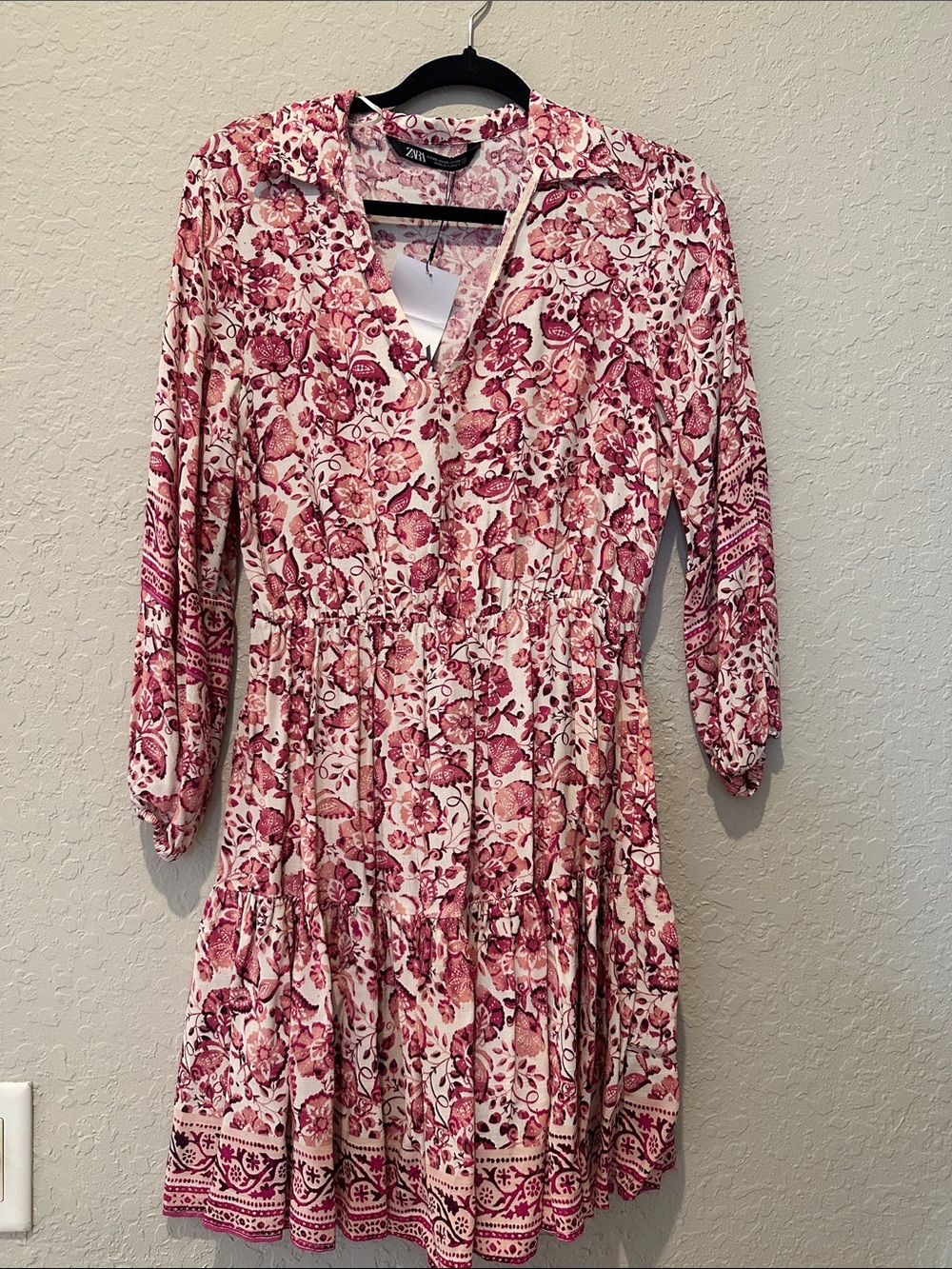Zara Cream and Pink Floral Tiered Dress